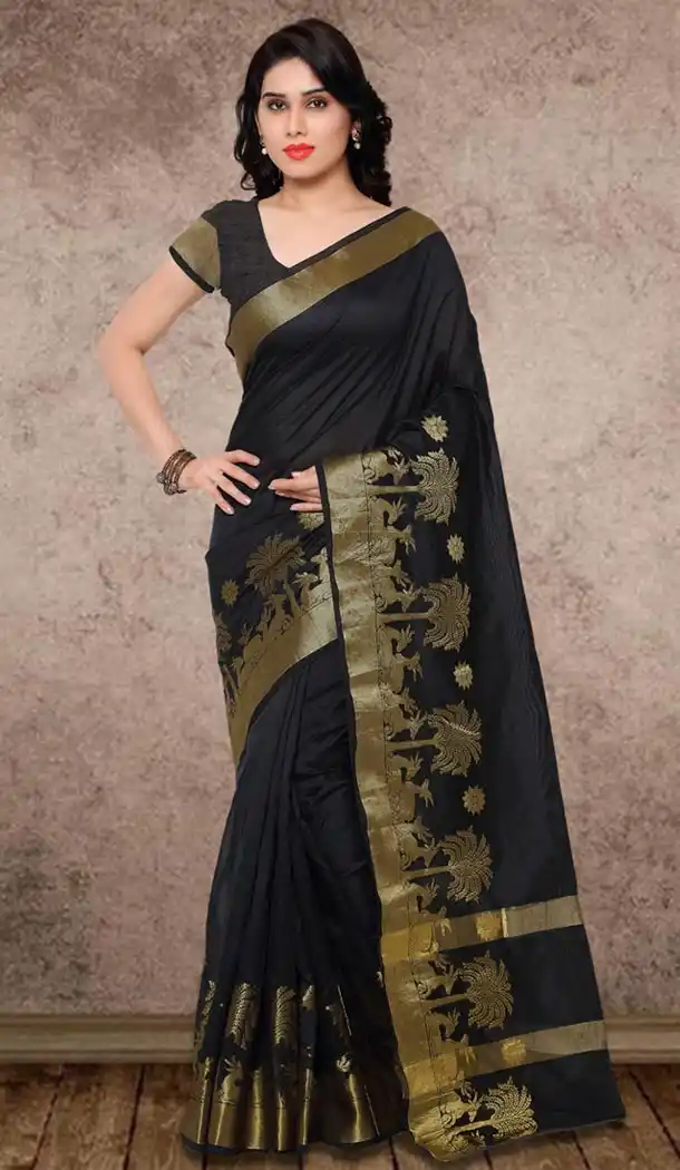 Banarasi Silk Casual Wear Saree in Black Color | FH513378178