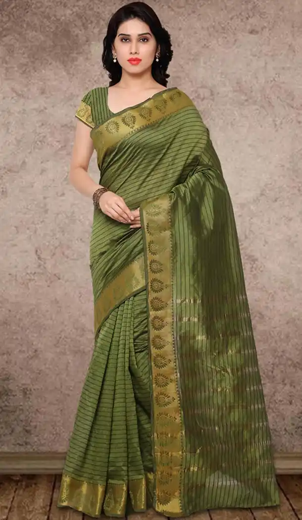 Banarasi Silk Casual Wear Saree in Mehendi Green Color | FH513378189