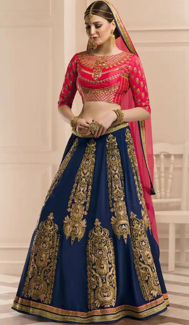 Navy Blue Color Georgette A Line Style Designer Lehenga Choli | FH513478235