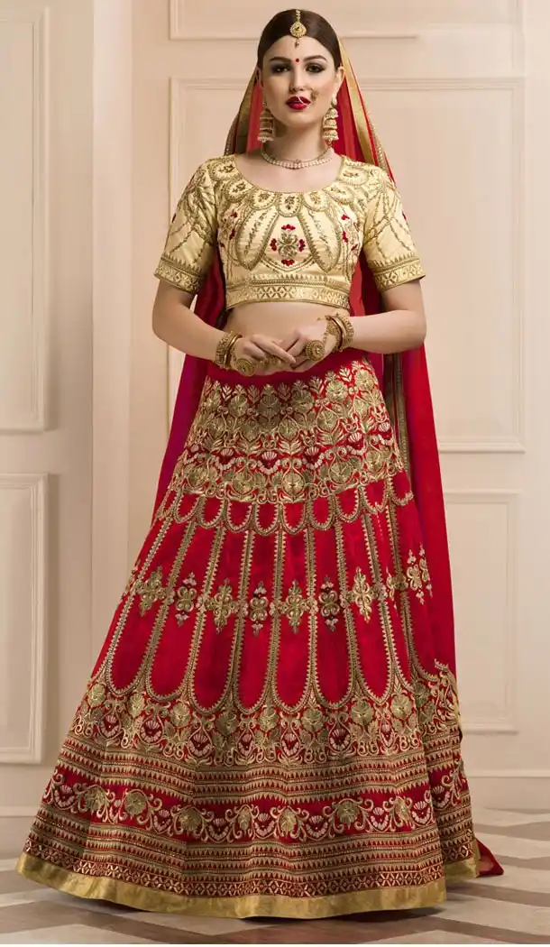 Red Color Silk A Line Style Designer Lehenga Choli | FH513478236