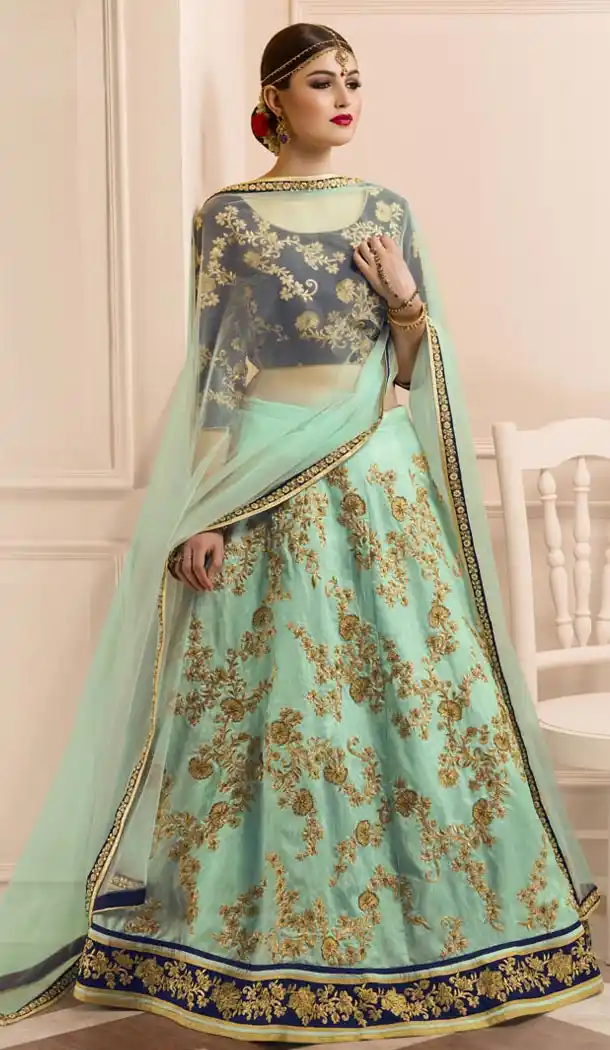 Aloe Vera Green Color Silk A Line Style Designer Lehenga Choli | FH513478237