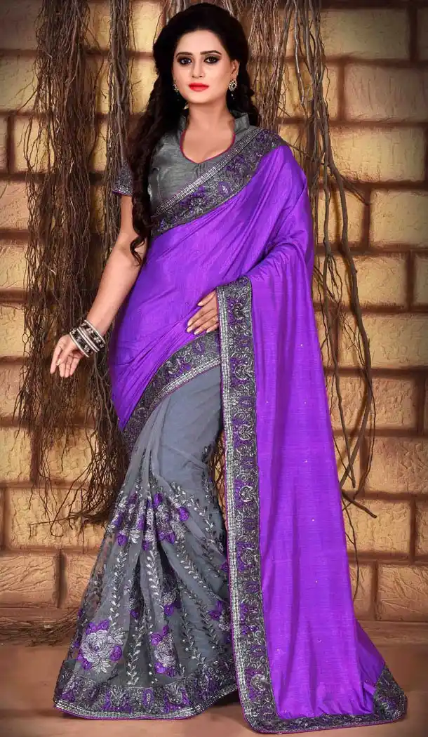Purple Color Net Silk Fabric Casual Wear Saris Blouse | FH513578161