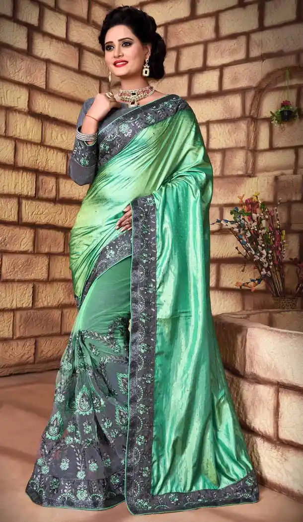 Mint Green Color Net Silk Fabric Casual Wear Saris Blouse | FH513578163