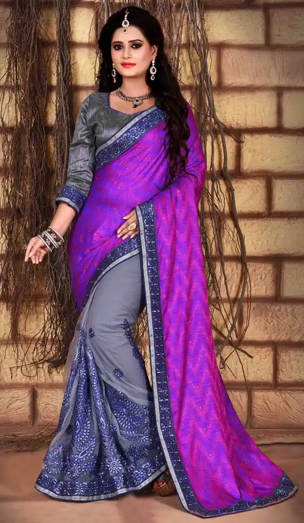 Purple Color Net Silk Fabric Casual Wear Saris Blouse | FH513578165