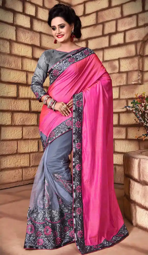 Deep Pink Color Net Silk Fabric Casual Wear Saris Blouse | FH513578166