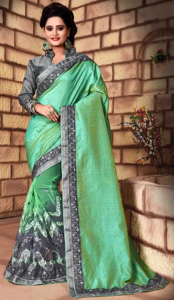 Mint Green Color Net Silk Fabric Casual Wear Saris Blouse | FH513578167