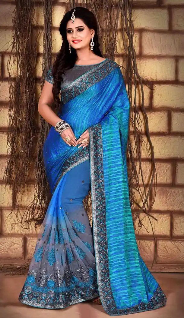 Sky Blue Color Net Silk Fabric Casual Wear Saris Blouse | FH513578168