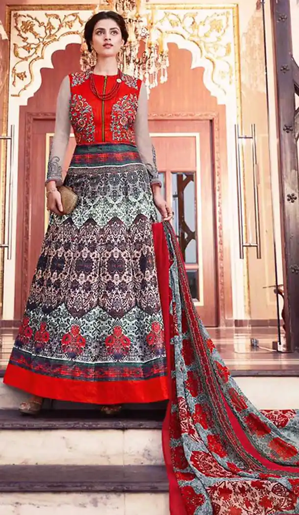 Red Color Silk A Line Style Long Anarkali Salwar Kameez | FH513878134