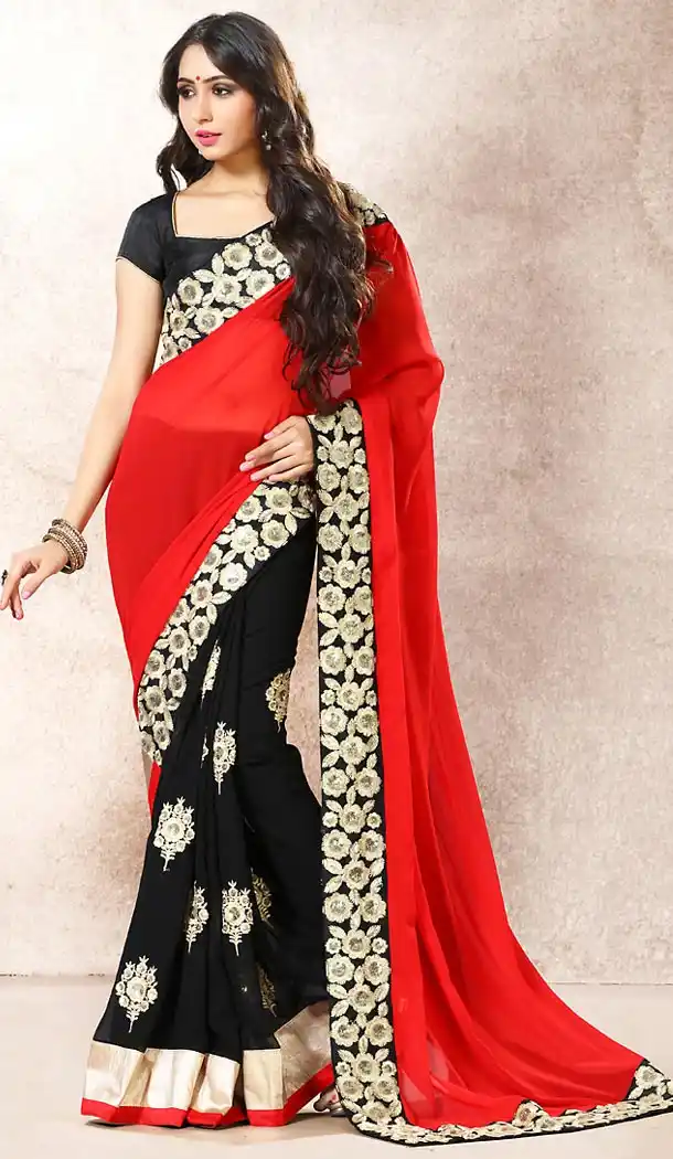 Georgette Party Wear Saree Blouse in Red Color | FH513978210