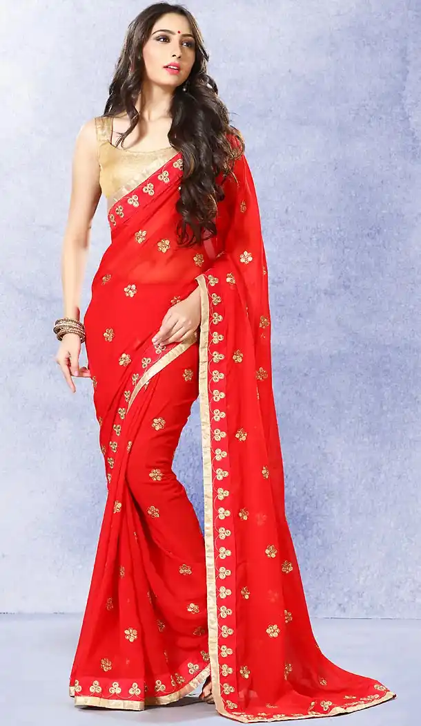 Georgette Party Wear Saree Blouse in Red Color | FH513978212