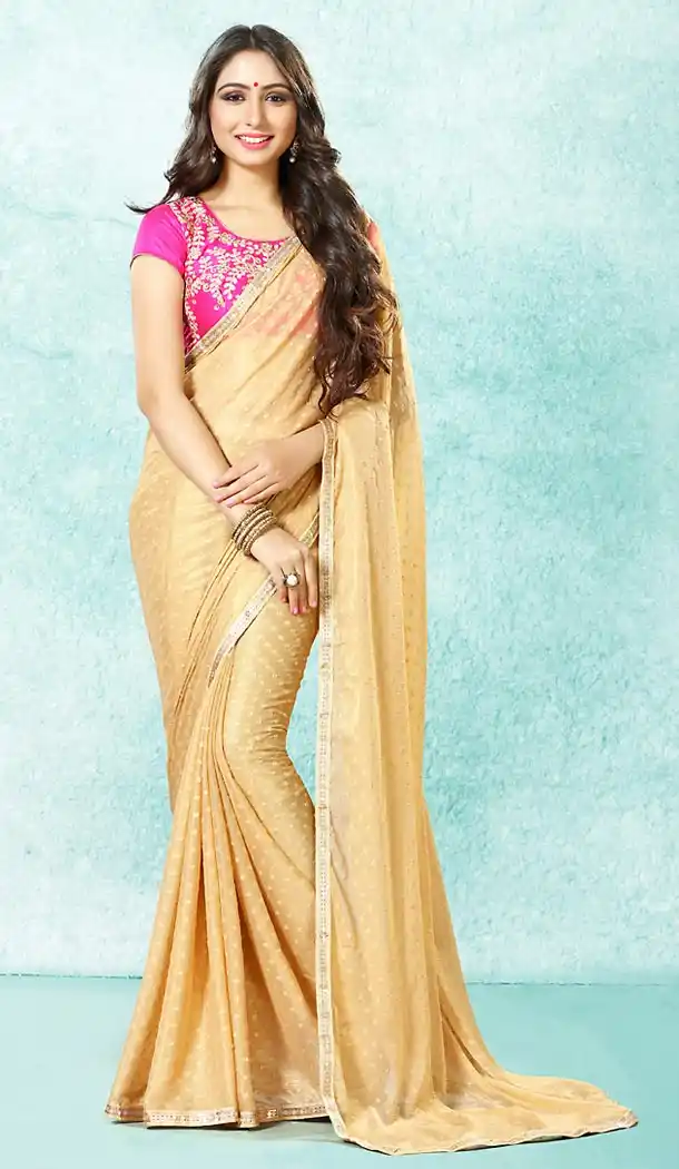 Georgette Party Wear Saree Blouse in Beige Color | FH513978213