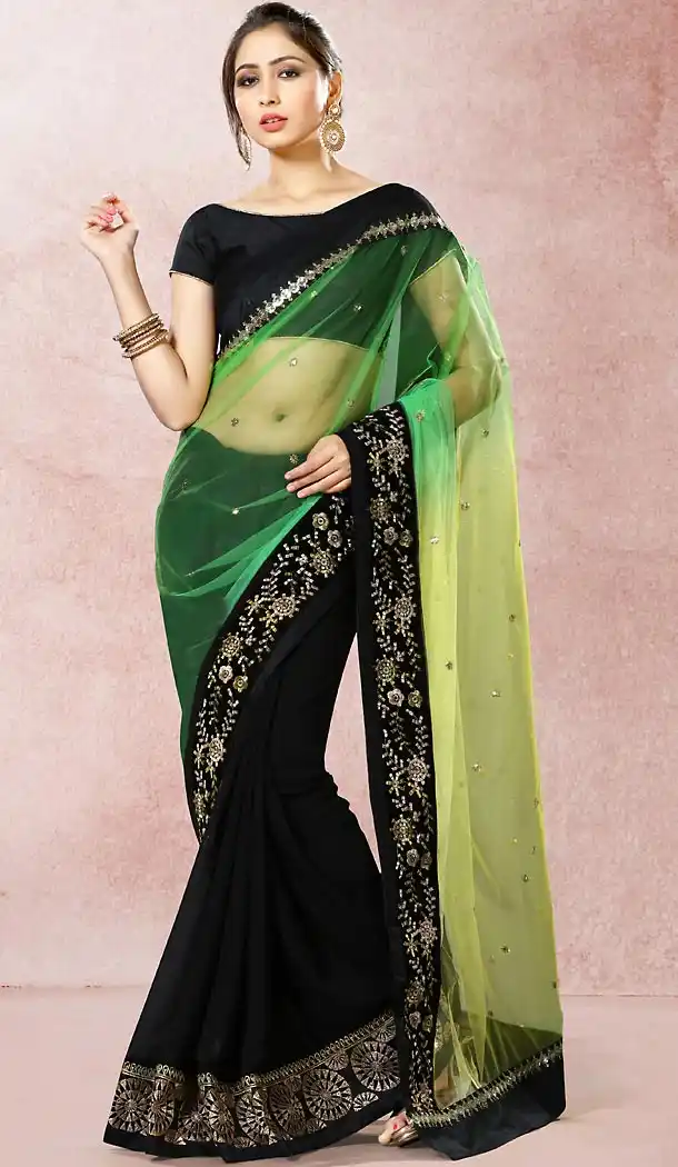 Georgette Net Party Wear Saree Blouse in Black Color | FH513978214