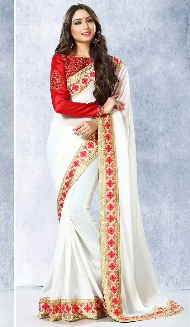 Silk Party Wear Saree Blouse in White Color | FH513978215
