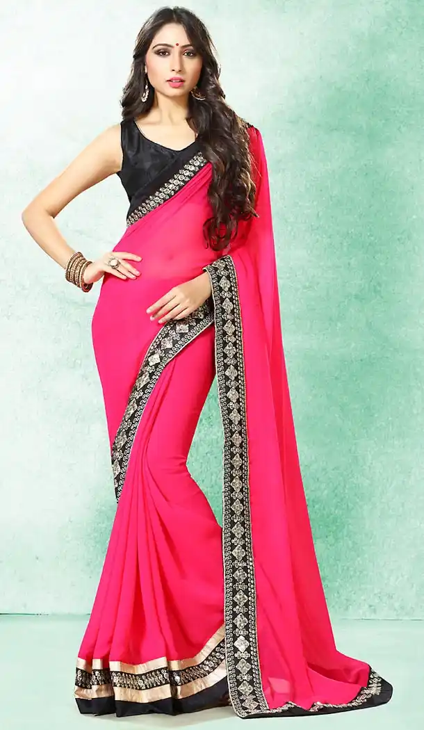 Georgette Party Wear Saree Blouse in Deep Pink Color | FH513978216