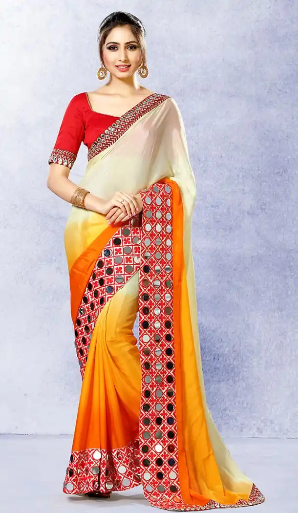 Silk Chinon Fabric Party Wear Saree Blouse in Orange Color | FH513978217