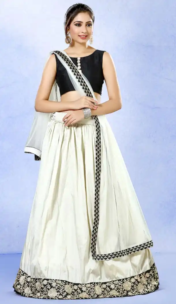 Off White Color Silk A Line Style Party Wear Lehenga Choli | FH514078218