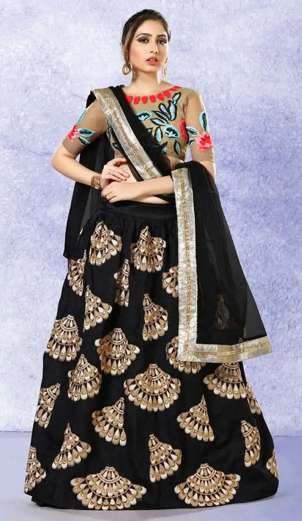 Black Color Silk A Line Style Party Wear Lehenga Choli | FH514078220