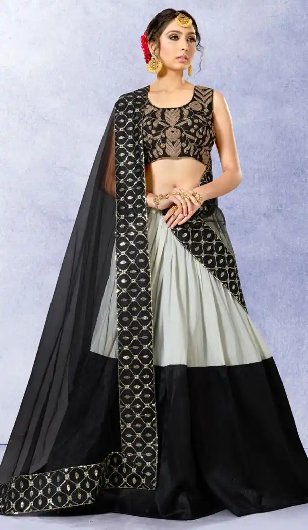 Black Color Silk Circular Style Party Wear Lehenga Choli | FH514078223