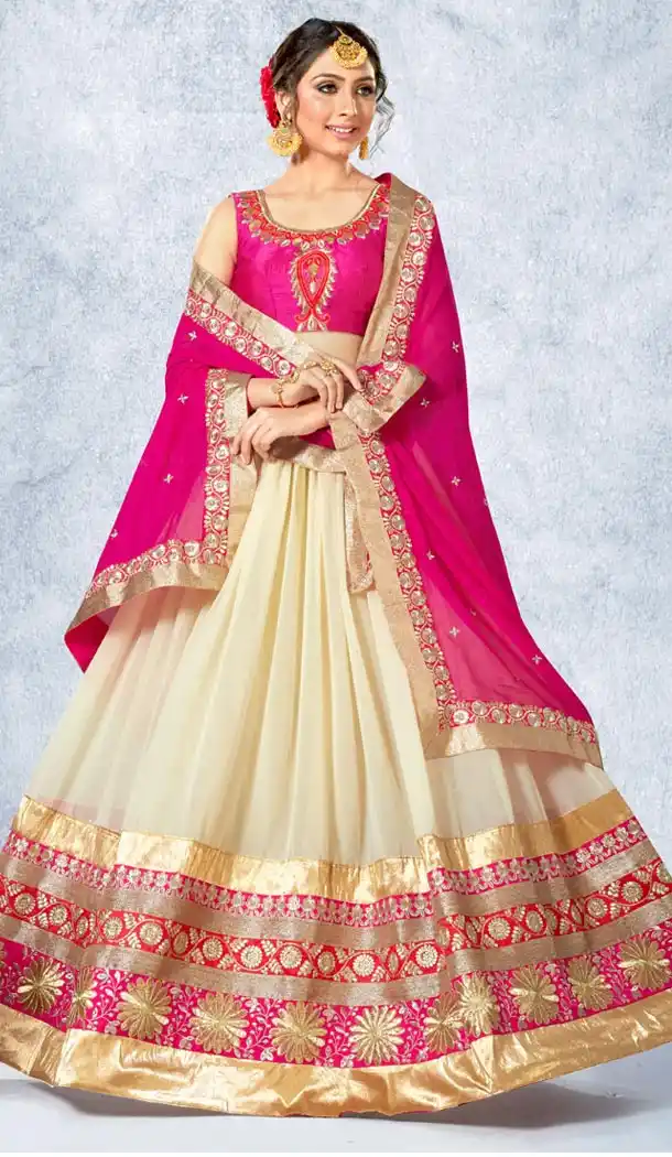 Cream Color Georgette Circular Style Party Wear Lehenga Choli | FH514078225