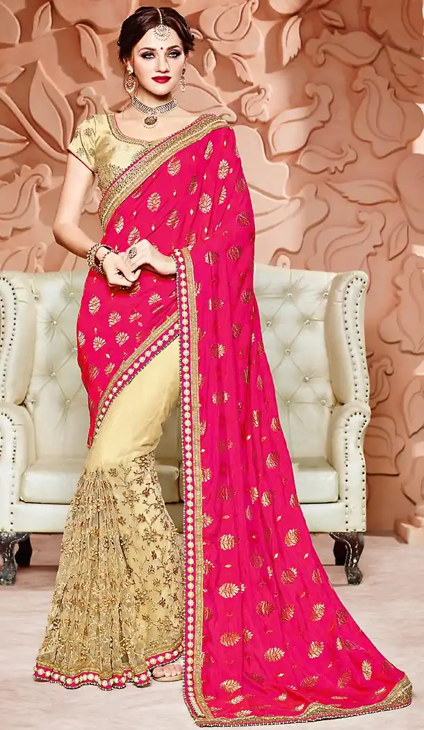 Deep Pink Color Pure Silk Fabric Designer Wear Saris Blouse | FH514178241