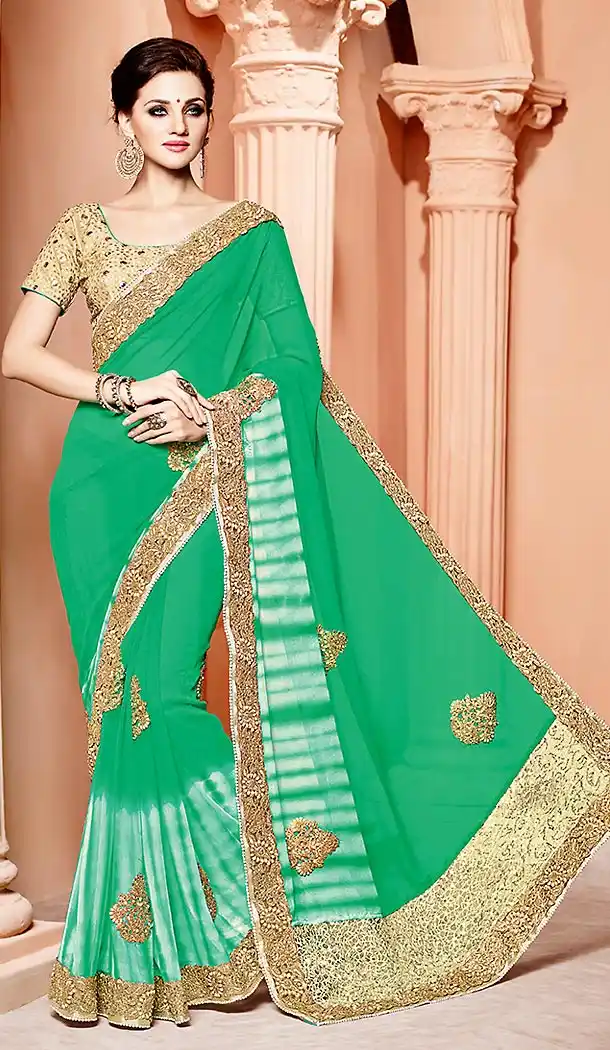 Green Color Georgette Fabric Party Wear Saris Blouse | FH514178245