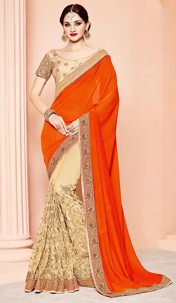 Orange Color Net Fabric Party Wear Saris Blouse | FH514178249