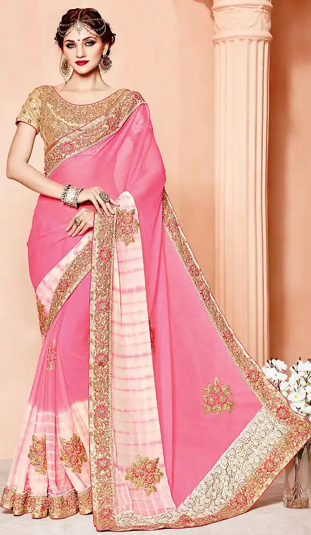 Pink Color Georgette Fabric Party Wear Saris Blouse | FH514178250