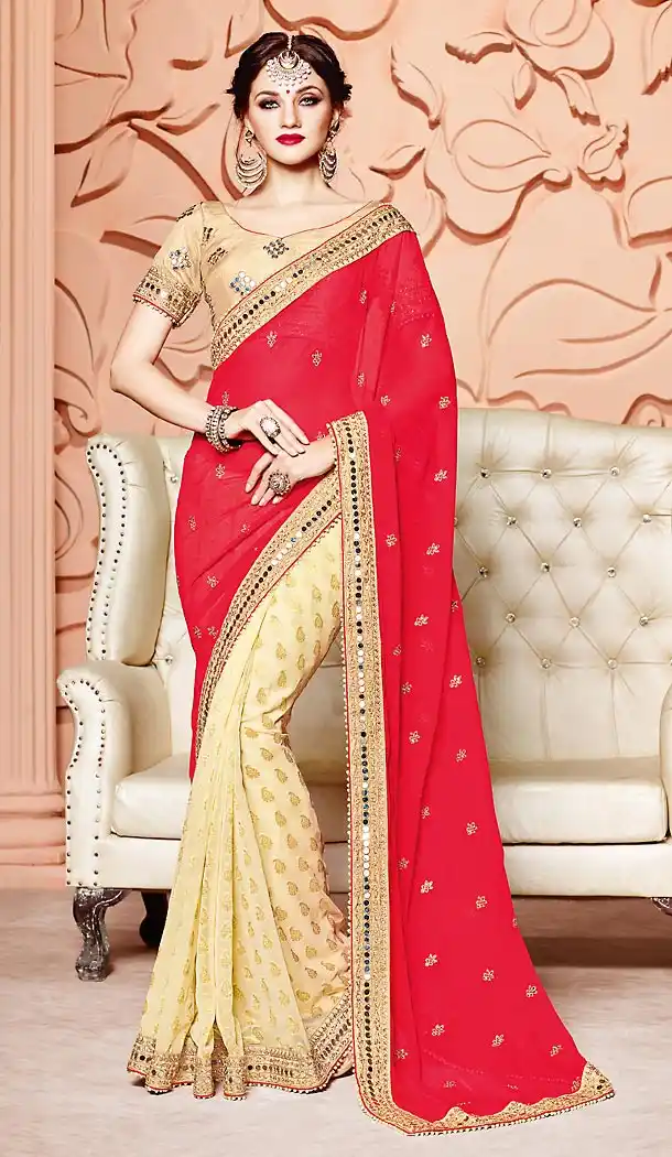 Red Color Chiffon Fabric Party Wear Saris Blouse | FH514178251