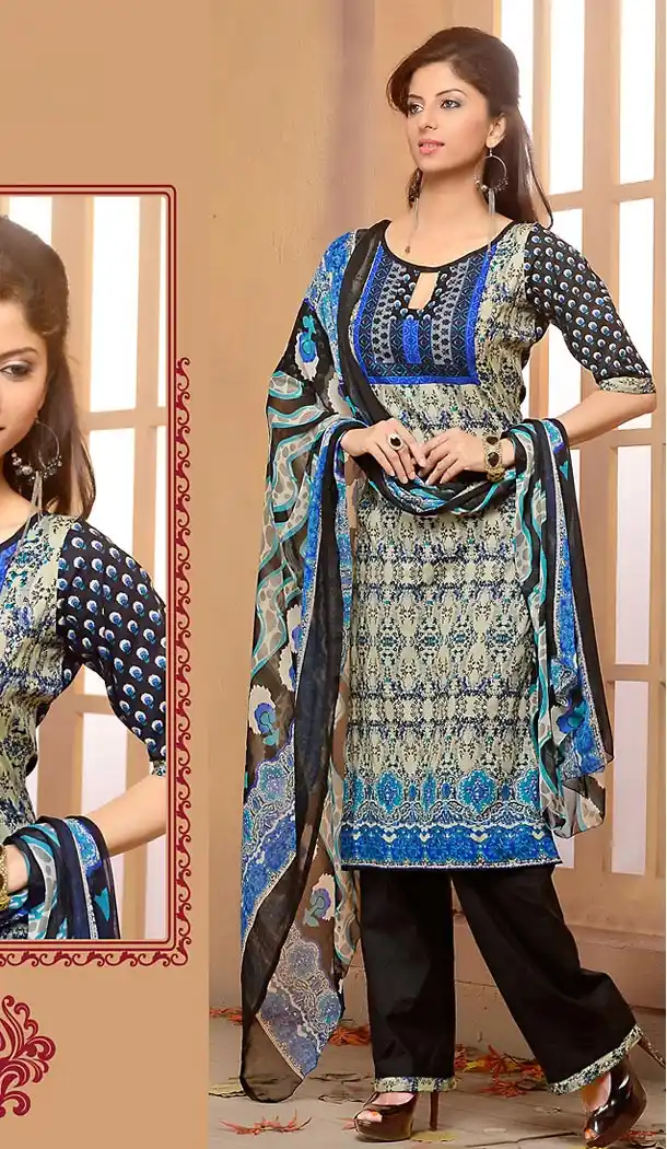 Beige Color Cotton Straight Cut Style Geometric Print Narrow Pants Kameez | FH514278273