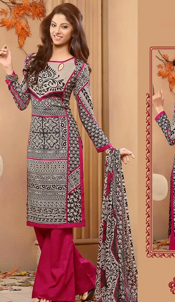 Multiple Color Cotton Straight Cut Style Geometric Print Palazzo Kameez | FH514278274