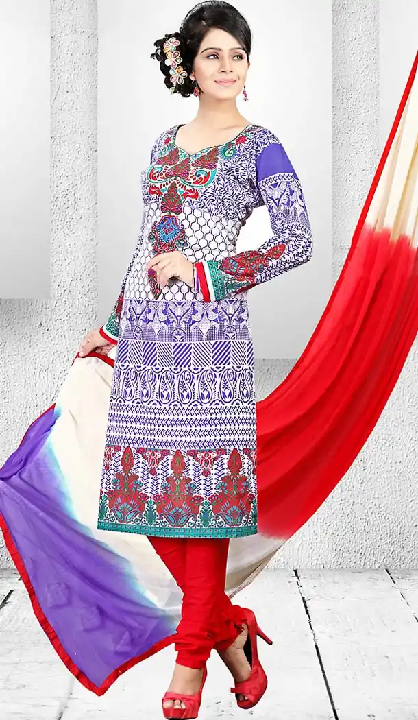 Casual Daily Wear Salwar Kameez in White Color Cotton Fabric | FH514378280