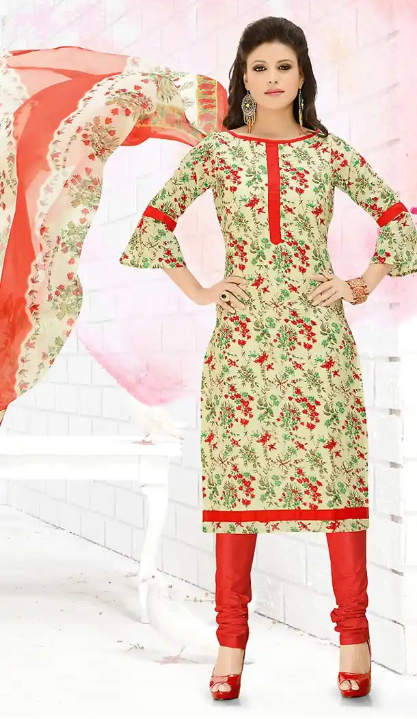 Casual Daily Wear Salwar Kameez in Cream Color Cotton Fabric | FH514378289