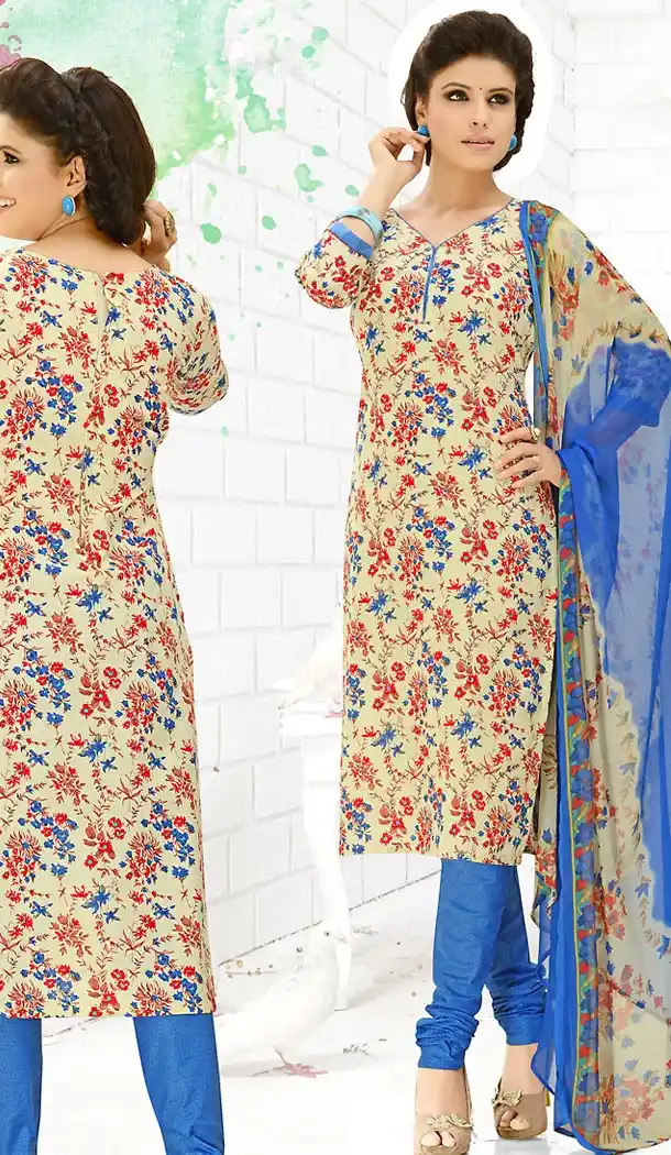 Casual Daily Wear Salwar Kameez in Cream Color Cotton Fabric | FH514378290