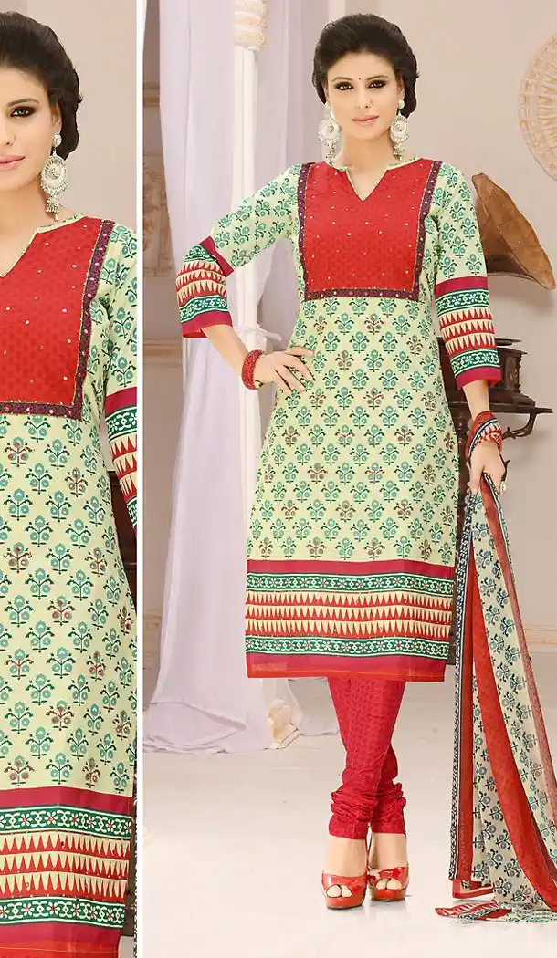 Casual Daily Wear Salwar Kameez in Cream Color Cotton Fabric | FH514378292