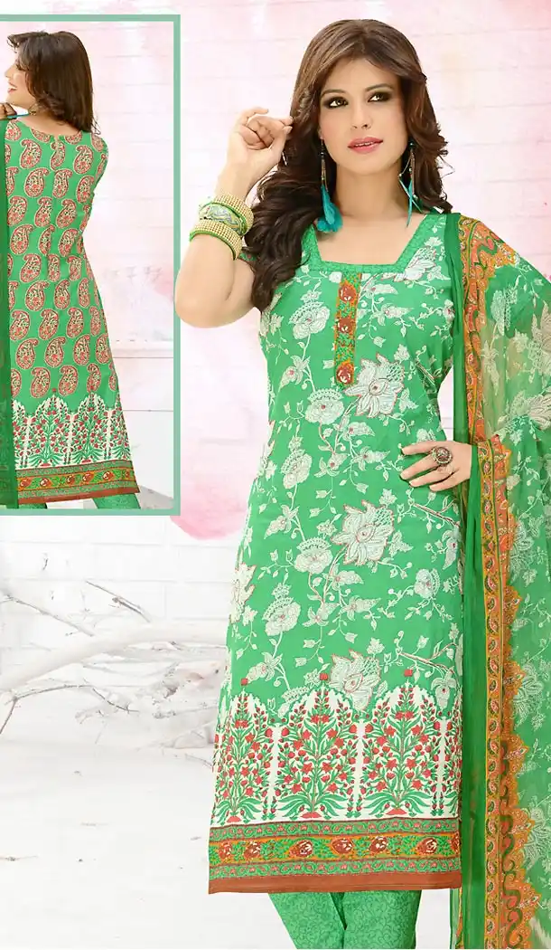 Casual Daily Wear Salwar Kameez in Lime Green Color Cotton Fabric | FH514378294