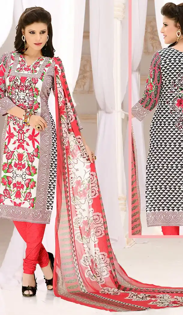 Casual Daily Wear Salwar Kameez in White Color Cotton Fabric | FH514378295