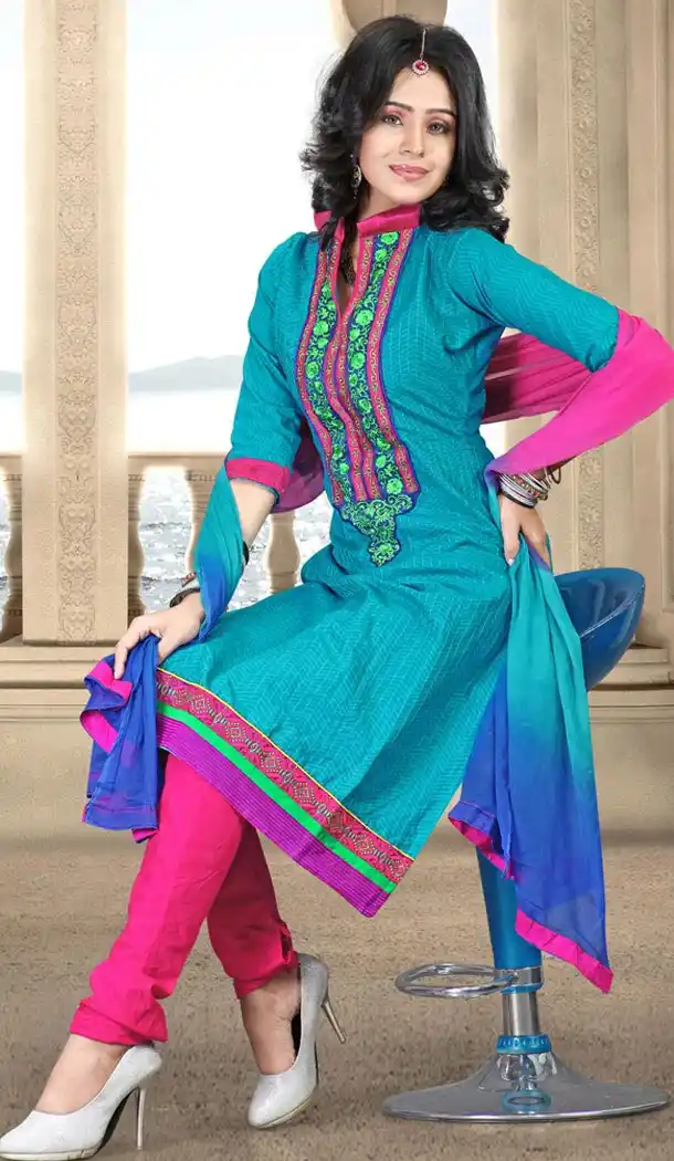 Cotton Fabric Casual Daily Wear Salwar Kameez in Sky Blue Color | FH514478303