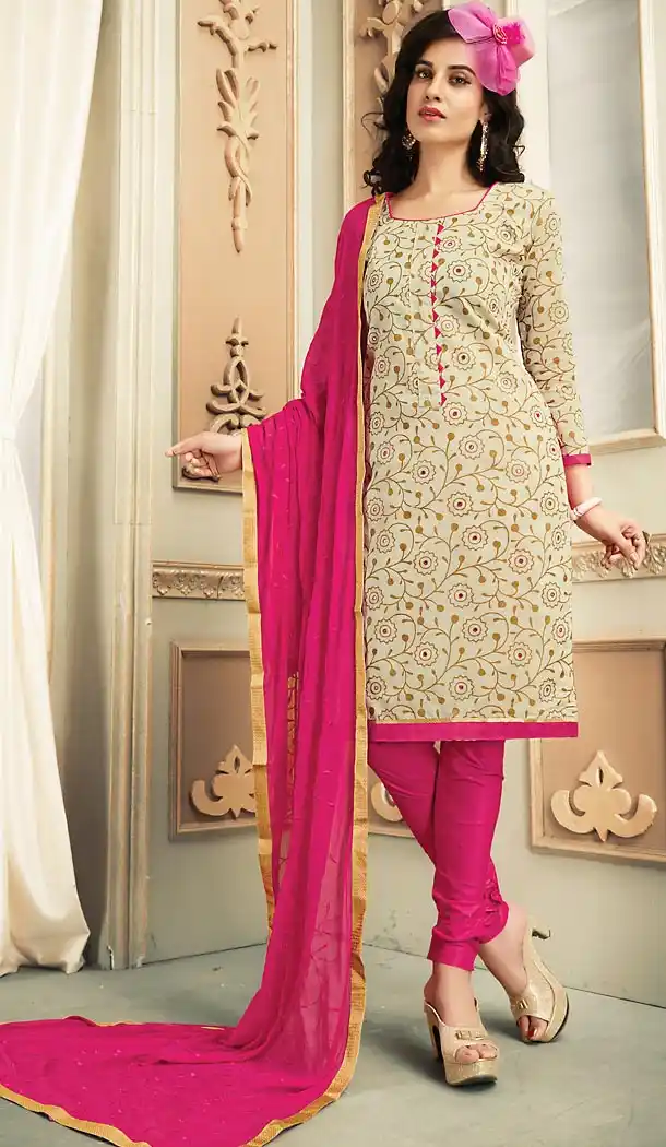 Chanderi Silk Fabric Casual Daily Wear Churidar Kameez in Beige Color | FH514578311