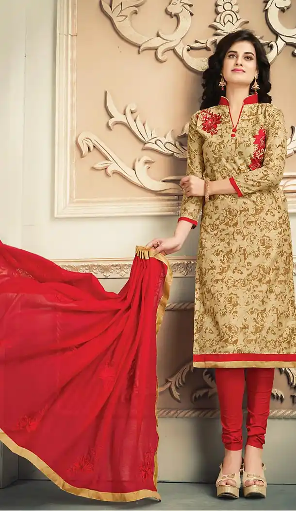 Chanderi Silk Fabric Casual Daily Wear Churidar Kameez in Beige Color | FH514578312