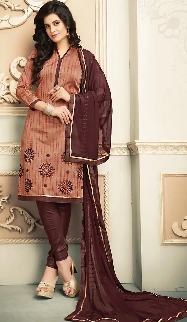 Chanderi Silk Fabric Casual Daily Wear Churidar Kameez in Sandy Brown Color | FH514578313