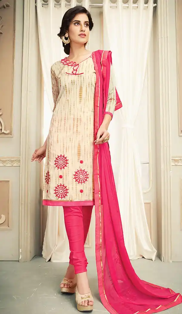 Chanderi Silk Fabric Casual Daily Wear Churidar Kameez in Beige Color | FH514578315