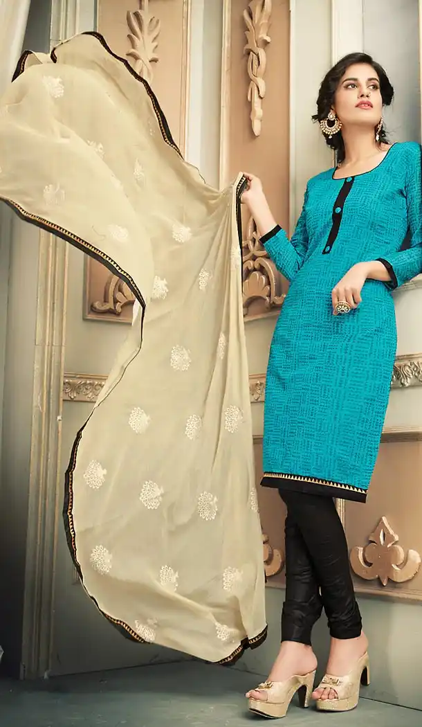 Chanderi Silk Fabric Casual Daily Wear Churidar Kameez in Turquoise Color | FH514578318