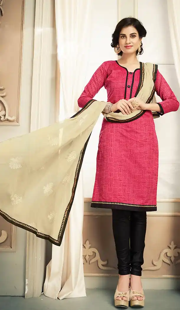 Chanderi Silk Fabric Casual Daily Wear Churidar Kameez in Deep Pink Color | FH514578319