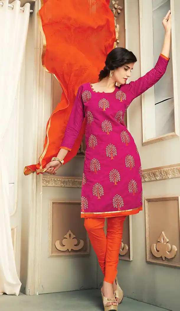 Chanderi Silk Fabric Casual Daily Wear Churidar Kameez in Deep Pink Color | FH514578321