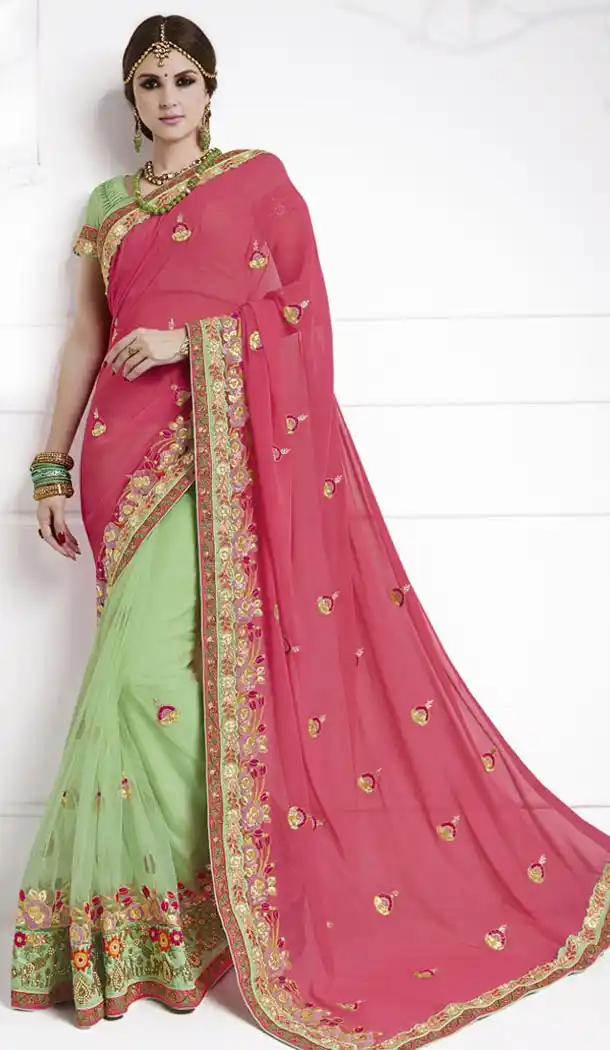 Embroidered Georgette Traditional Wear Saree Blouse in Pink Color | FH515278396