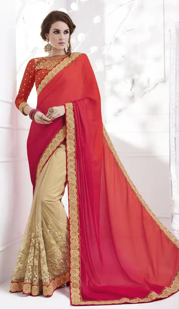 Embroidered Silk Traditional Wear Saree Blouse in Deep Pink Color | FH515278399