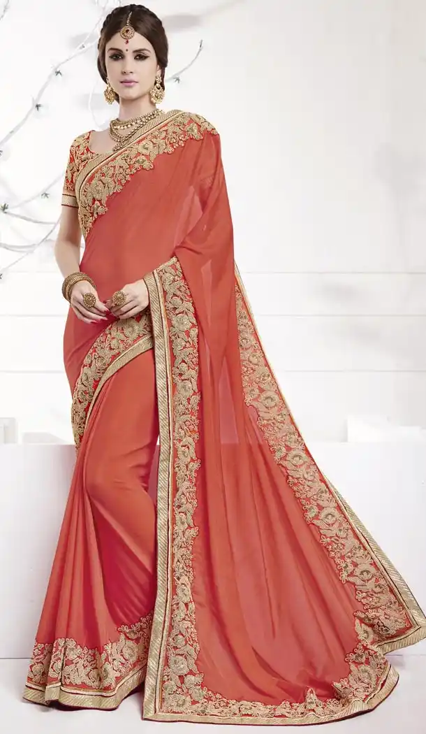 Embroidered Georgette Traditional Wear Saree Blouse in Red Color | FH515278400