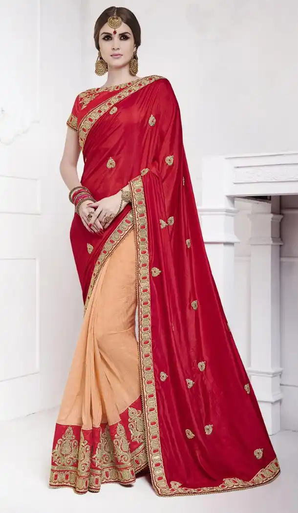 Embroidered Silk Traditional Wear Saree Blouse in Red Color | FH515278401