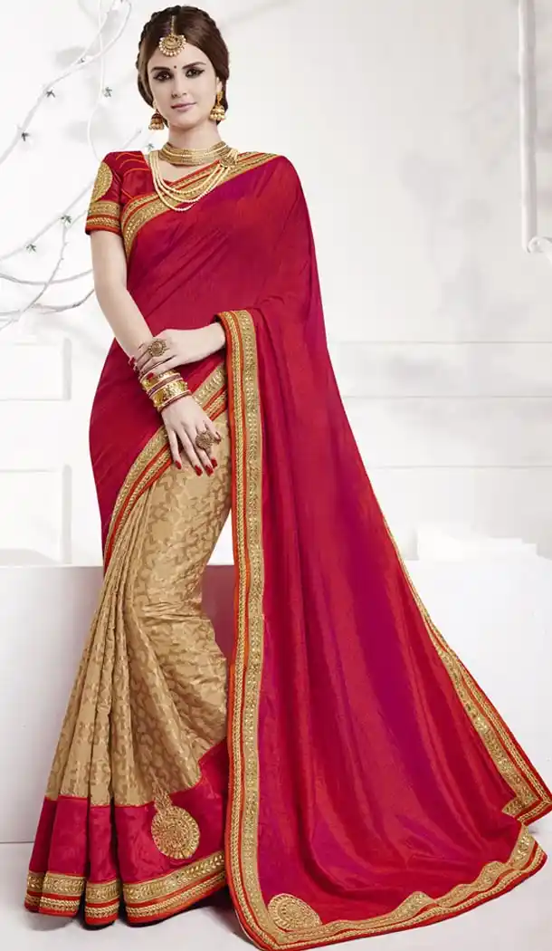 Embroidered Silk Traditional Wear Saree Blouse in Crimson Color | FH515278403