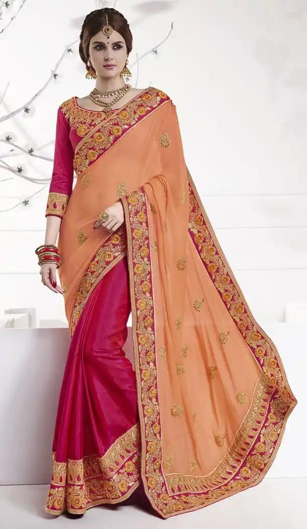 Embroidered Georgette Traditional Wear Saree Blouse in Deep Pink Color | FH515278406